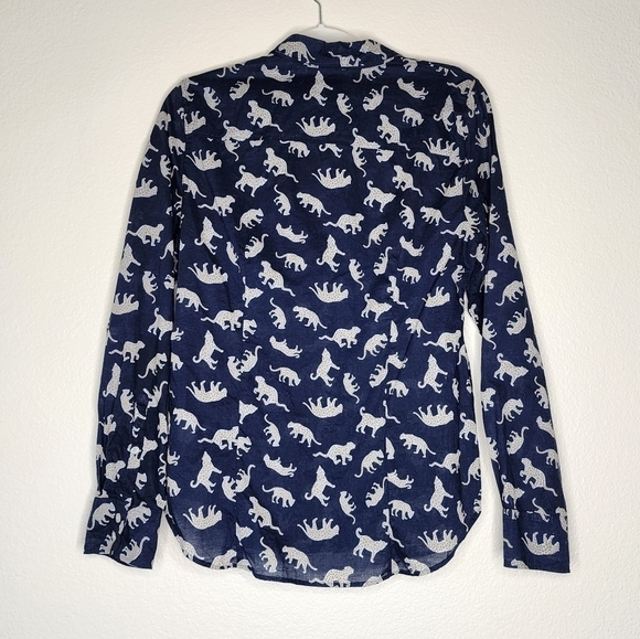 J by J. Crew Navy Cheetah Button Down Blouse M - Picture 3 of 6